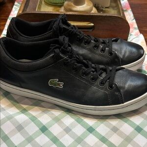 Lacoste Men's Straightset Black Leather Sneakers 10.5